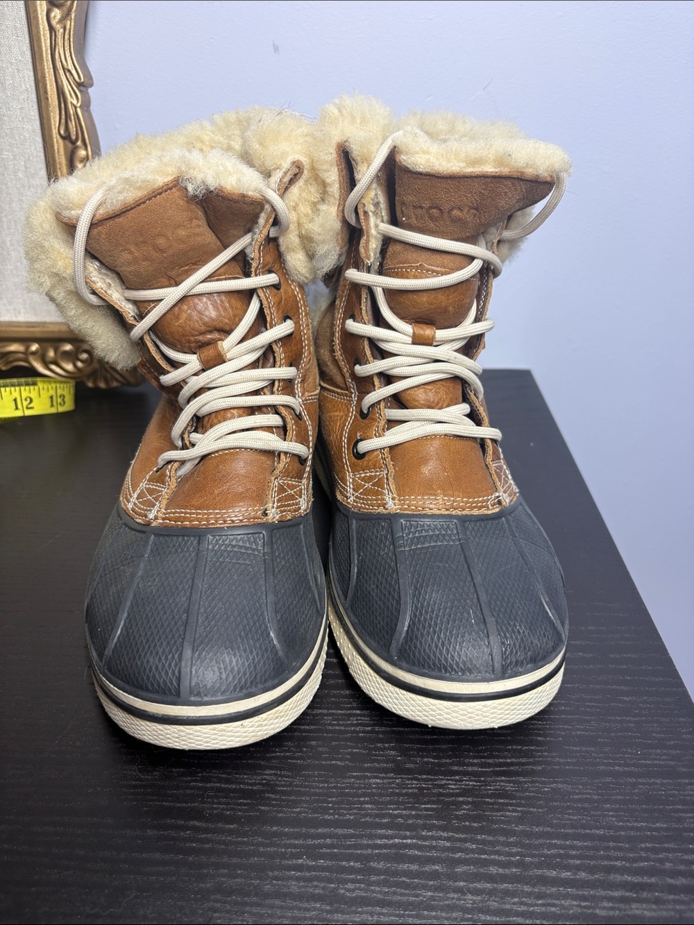 Crocs Waterproof Winter Boots with Shearling Collar - Brown/Black